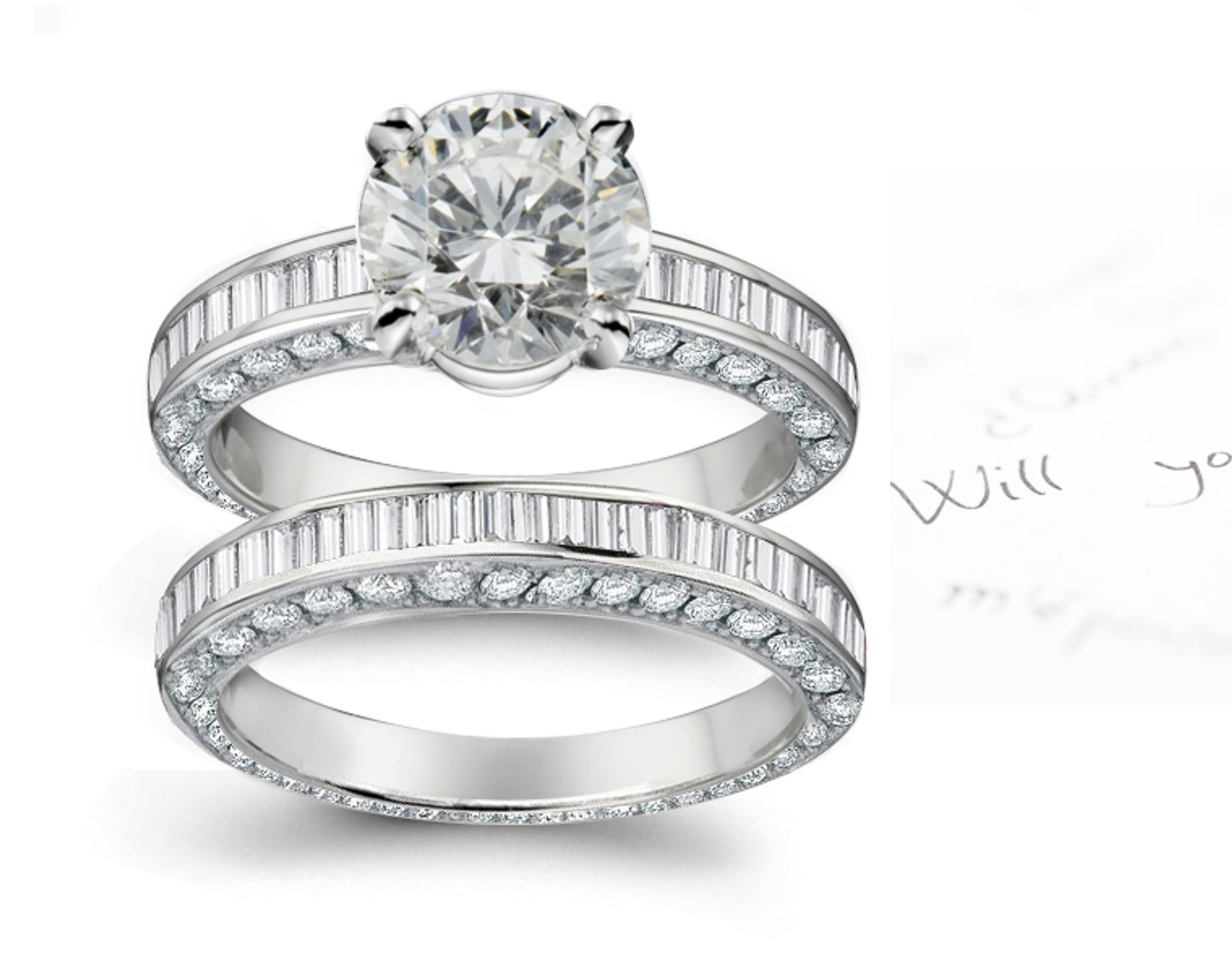 Finely Crafted Diamond Engagement Ring and Wedding Band and Diamond Halo Side