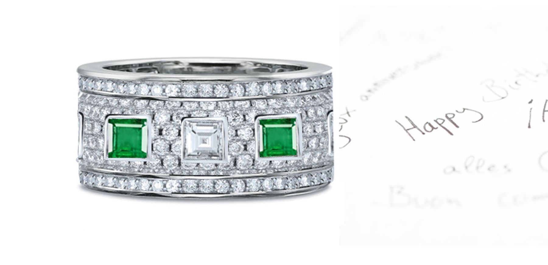 Stars & Moon: Huge Gold & Princess Cut Diamond Emerald Anniversary Band