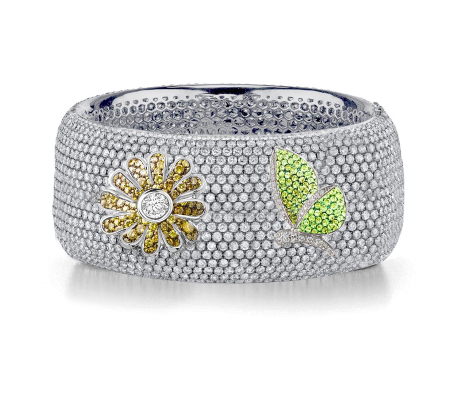 Delicate French pavee Sparkling Brilliant-Cut Round Diamonds & Vivid Multi-Colored Precious Stones Eternity Rings & Bands Featuring Butterflies, Moon & Stars