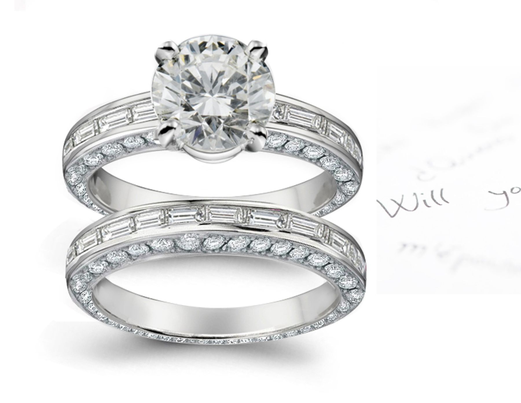 Diamond Engagement & Wedding Halo Diamond Ring & Band in Platinum & Gold