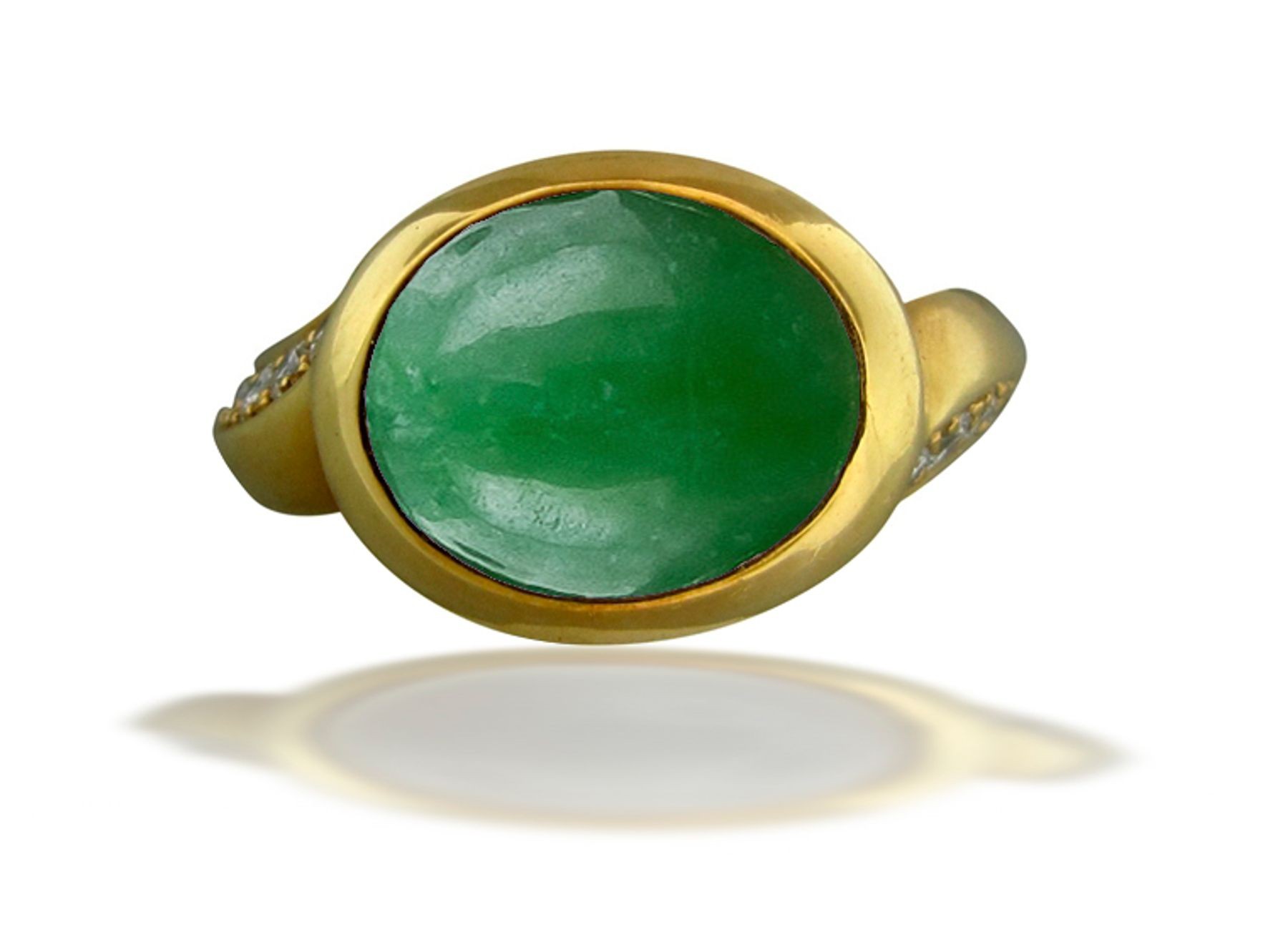 Special Design Art Nouveau Gold "Vibrant" Natural Color Deep Candy Apple Green Jadeite Burma Jade Ring