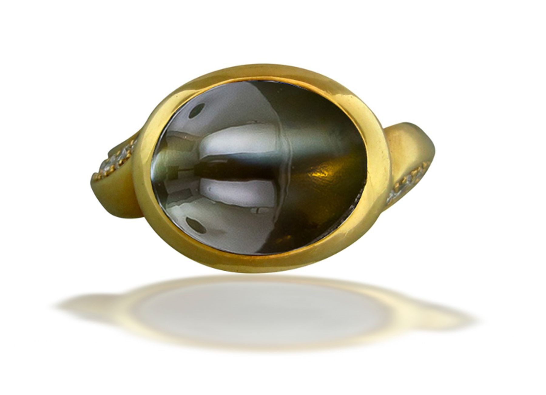 Special Design Striking Art Nouveau Gold "Vibrant" Chrysoberyl Cat's Eye Cabochon Ring