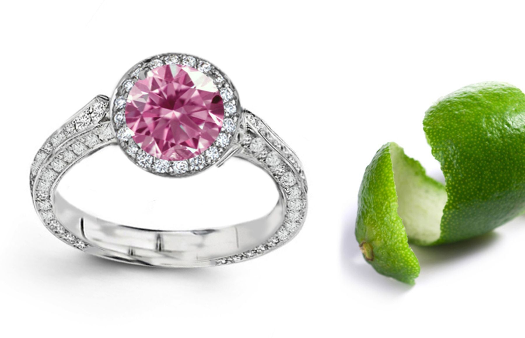 Premier Colored Diamonds Designer Collection - Pink Colored Diamonds & White Diamonds Fancy Pink Diamond Engagement Ring