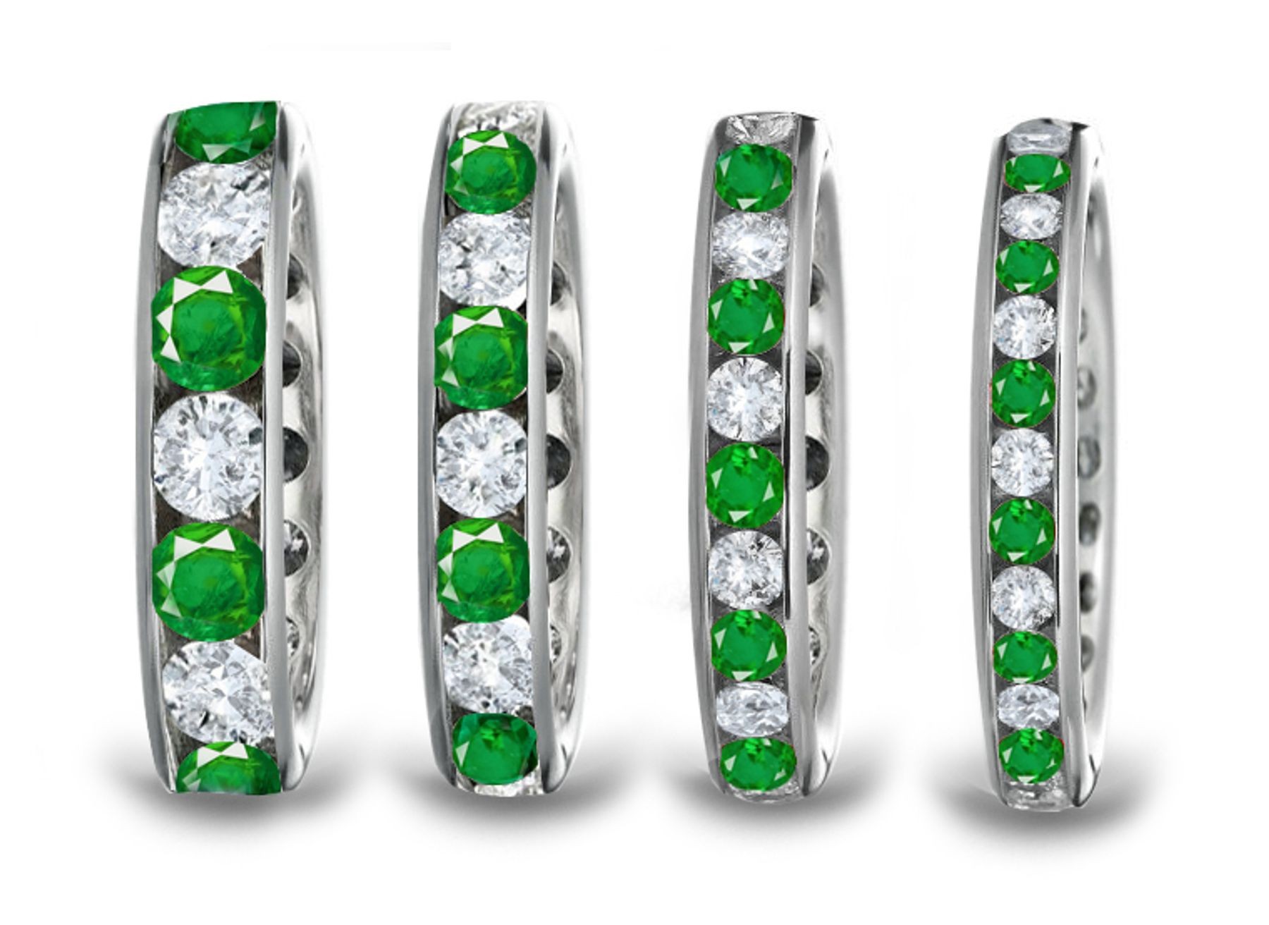 Marvelous Women's Emerald Anniversary Ring: 24 Round emeralds and diamonds channel set in metal of your choice.