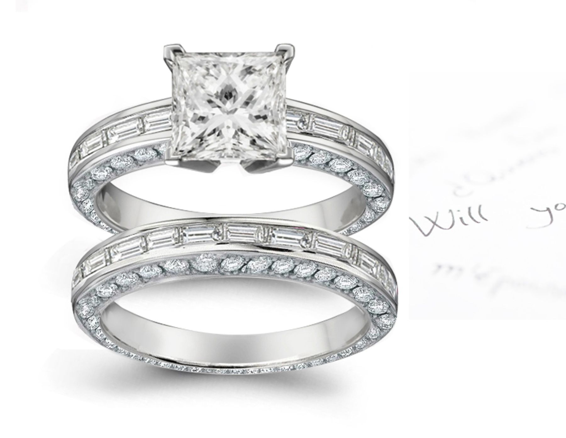 Diamond Engagement and Wedding Halo Diamond Ring & Band in Platinum and Gold