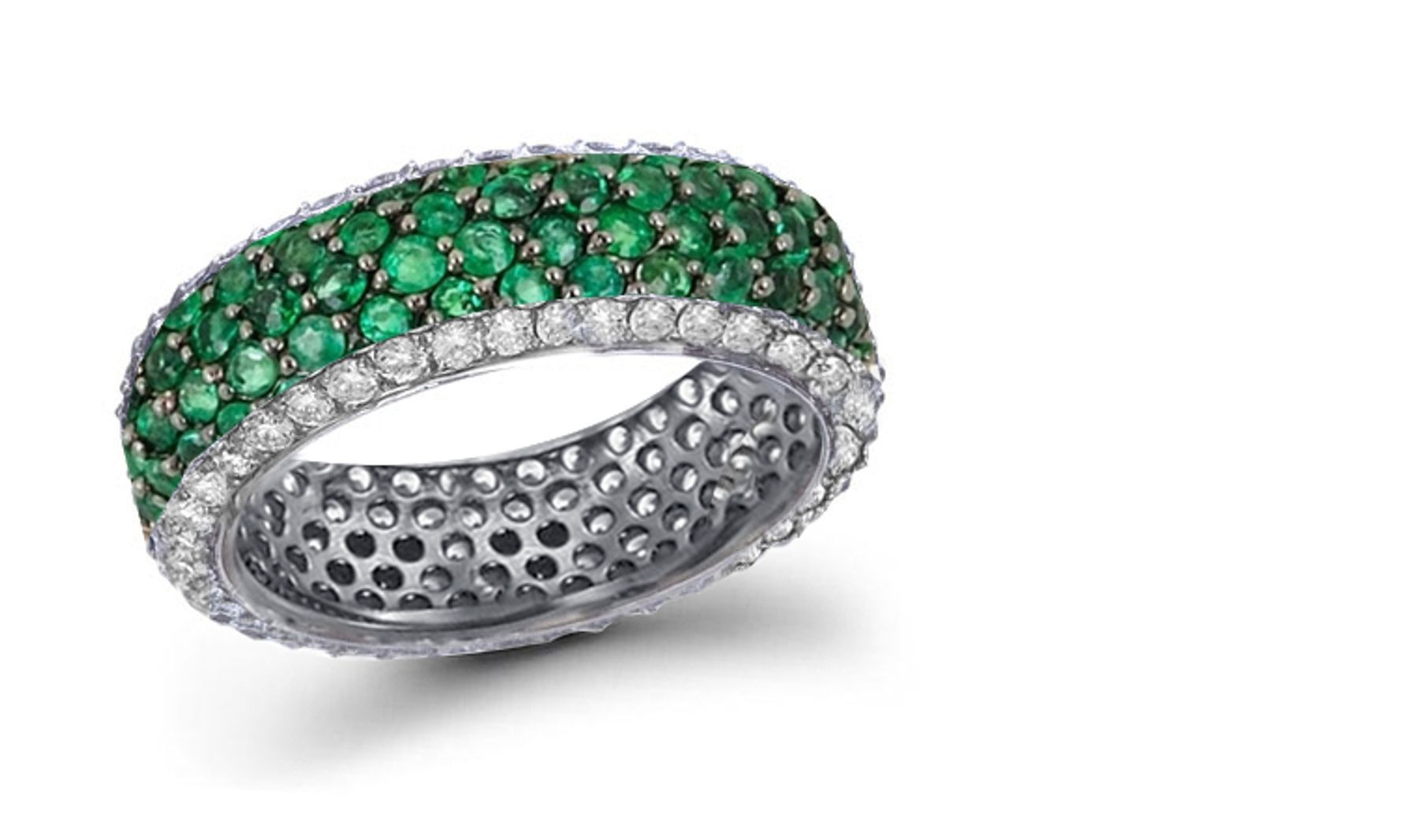 French "paveed" Emerald & Diamond Halo Band