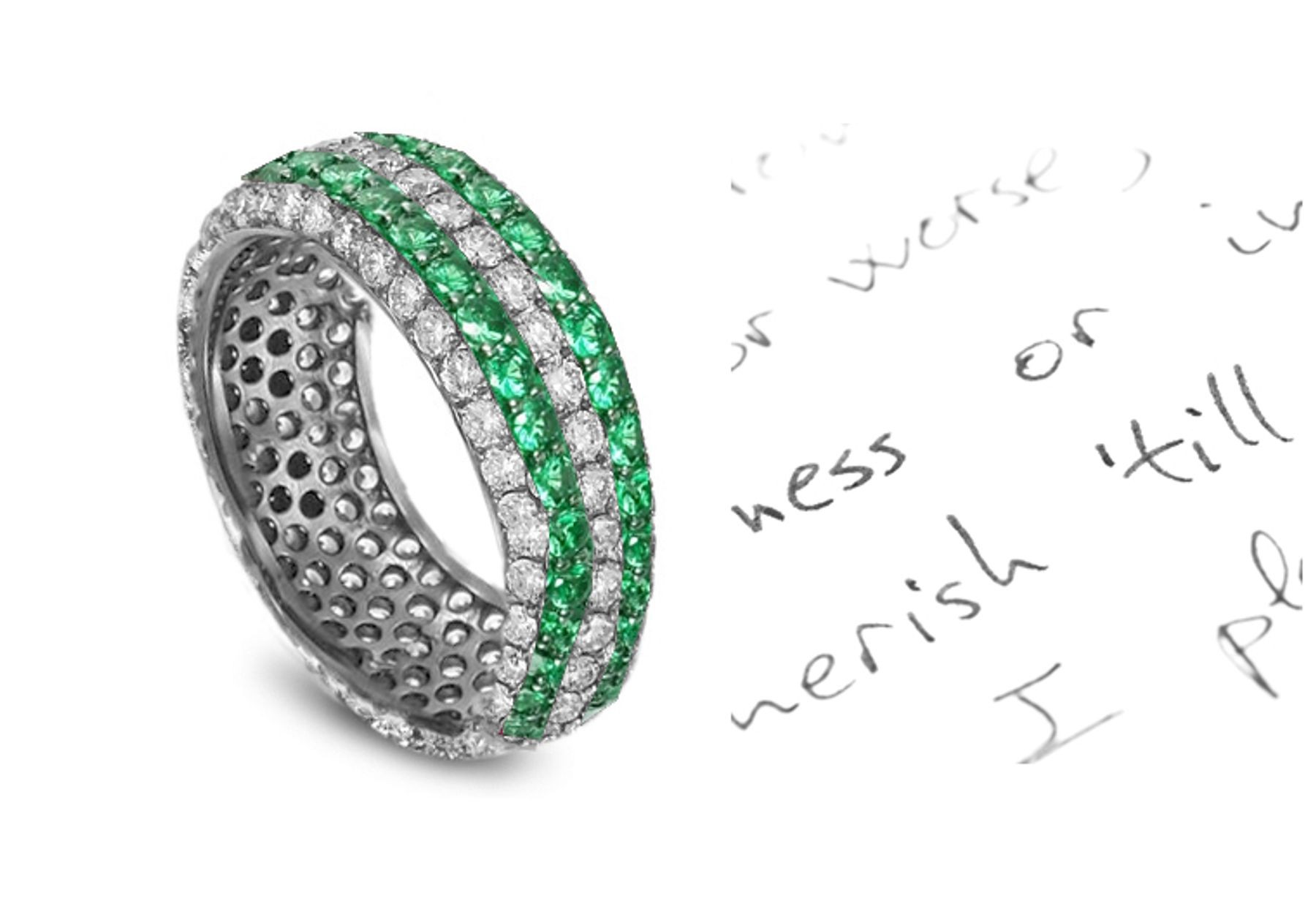 An Impeccable Genuine Micropavee Emerald & Diamond Gold Band