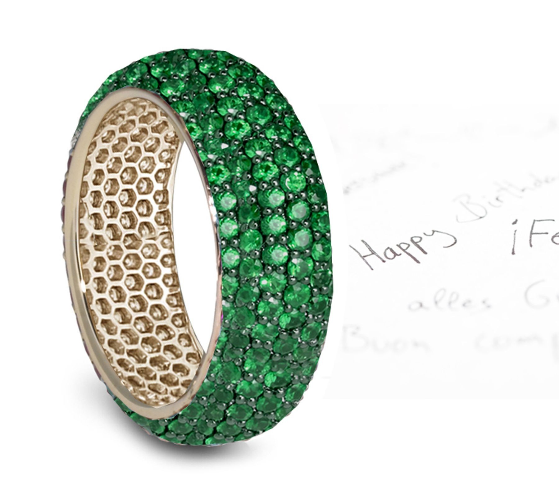 8 mm Wide Micropavee All Emerald Band in Gold