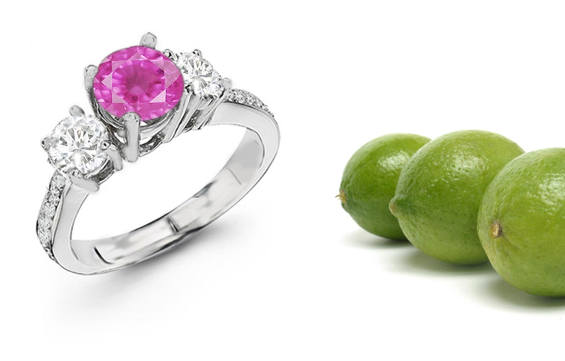 Three-stone Diamond Rings: Three Stone Half Hoop Features Fruity Pear Shape Diamonds & Emeralds