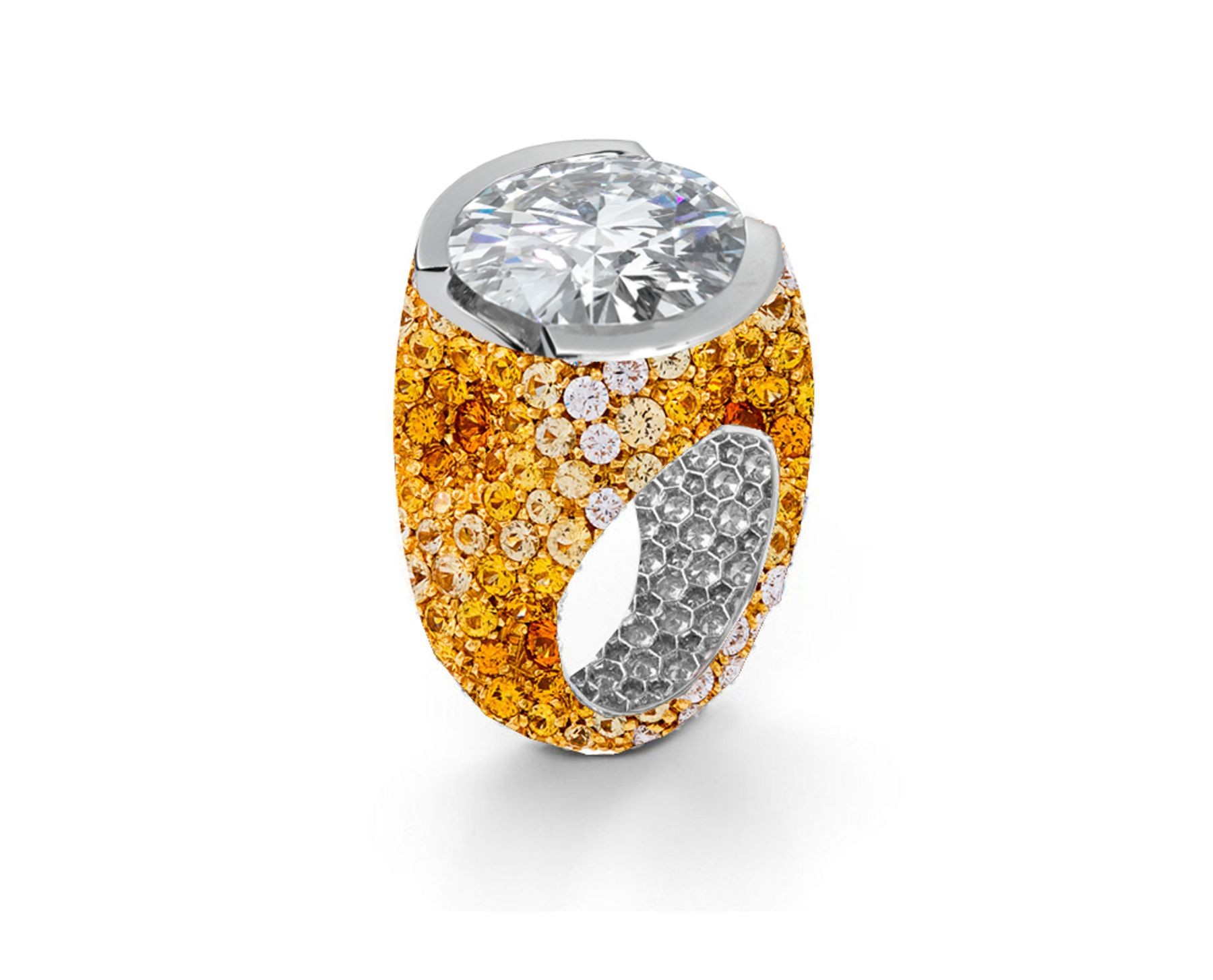 Custom Round Diamond & Yellow Sapphire Engagement and Right Hand Rings