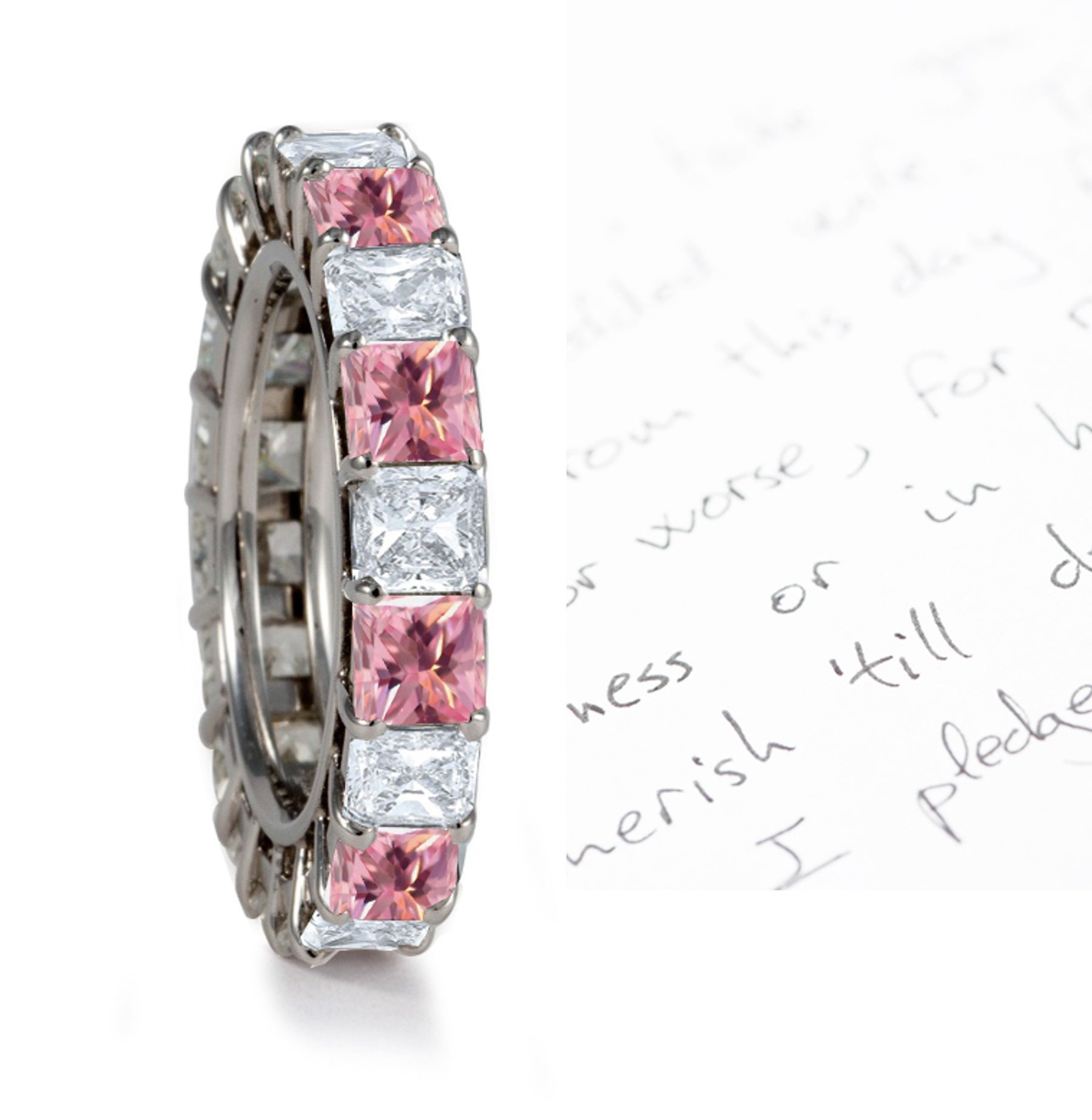 Premier Colored Diamonds Designer Collection - Pink Colored Diamonds & White Diamonds Fancy Diamond Eternity Wedding Rings