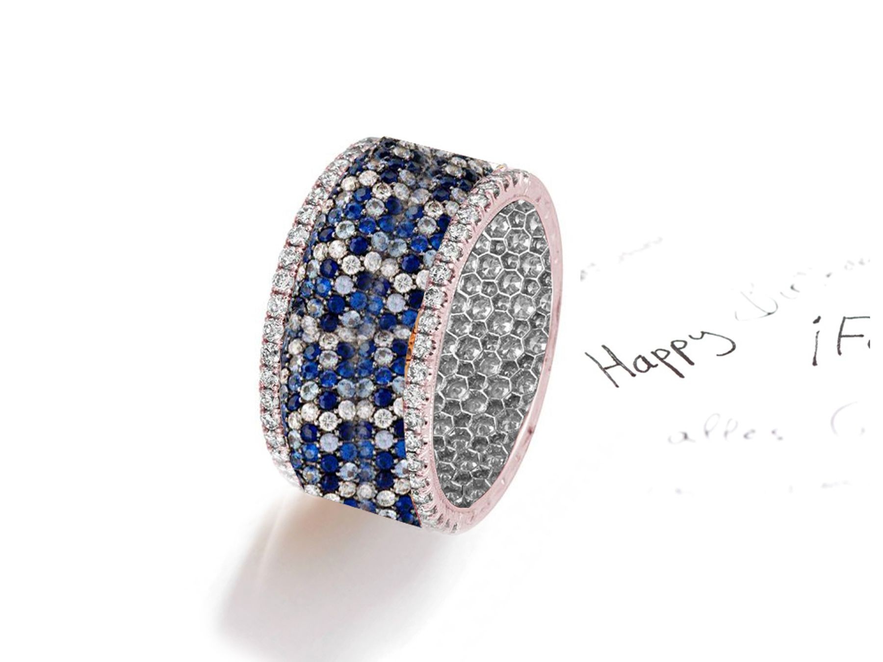 Custom Round Diamond & Rainbow Sapphire Eternity Wedding Band Rings