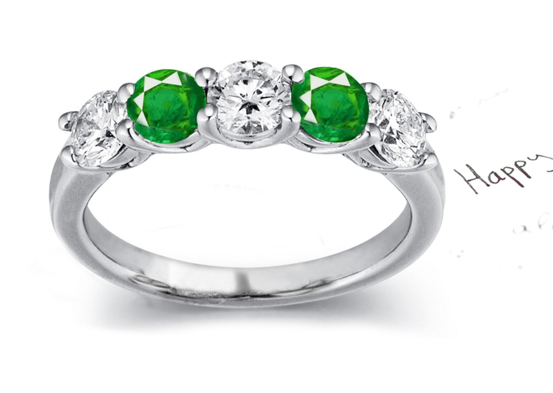 Celebration: Five Stone Emerald & Diamond Anniversary Ring Using Lines