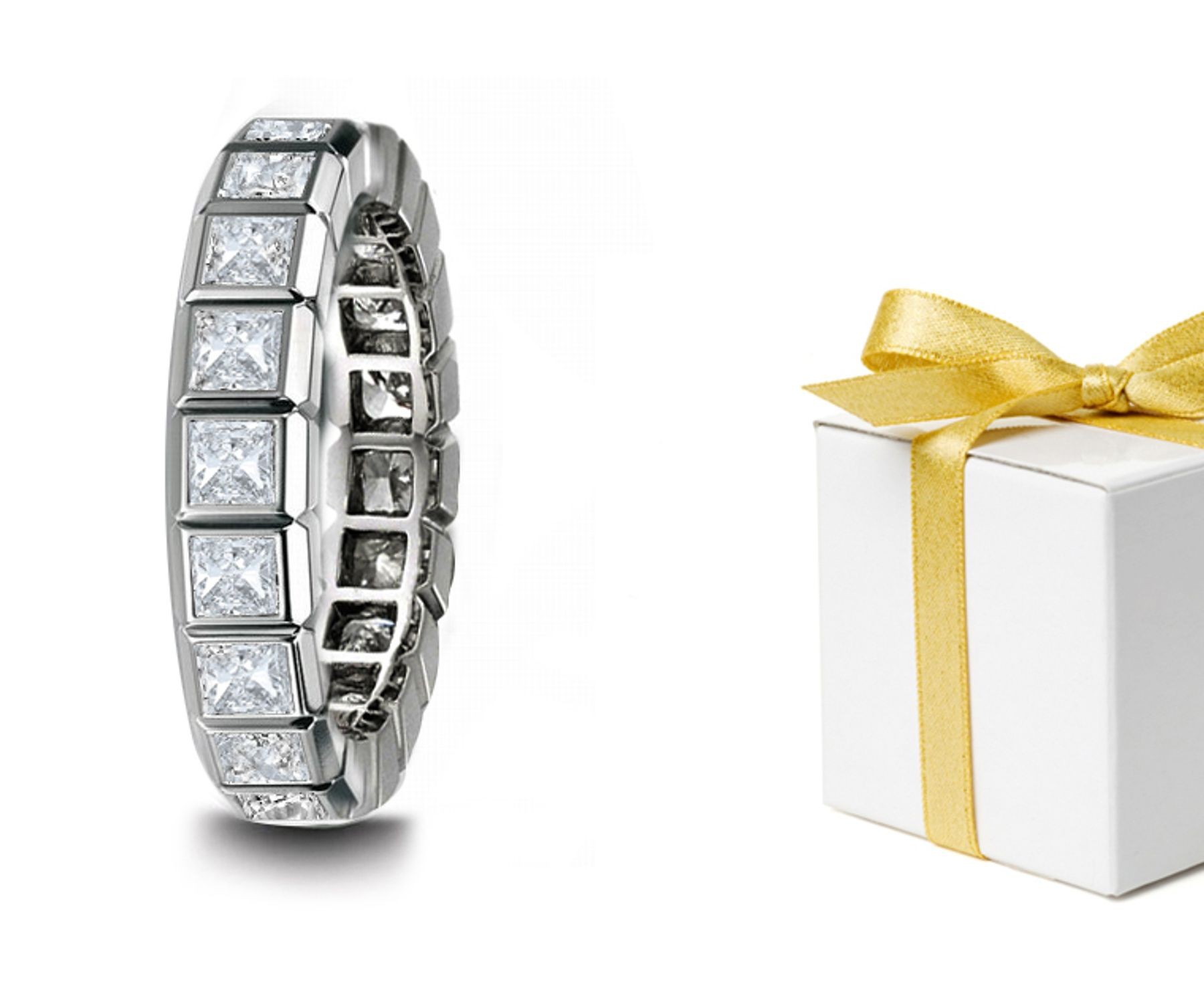 Princess: Princess Cut Diamonds Set in Strong Bezel Square Settings Crafted in 14k White Gold