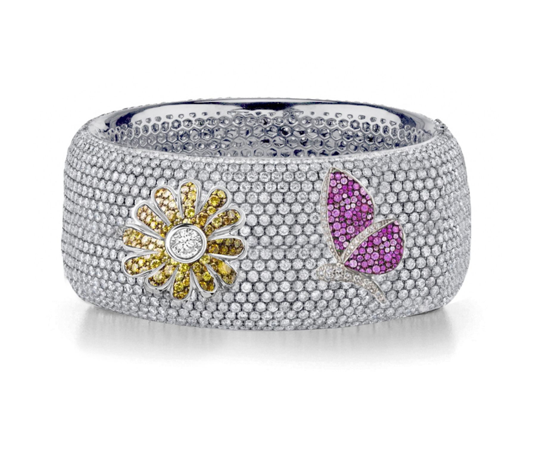 Delicate French pavee Sparkling Brilliant-Cut Round Diamonds & Vivid Multi-Colored Precious Stones Eternity Rings & Bands Featuring Butterflies, Moon & Stars