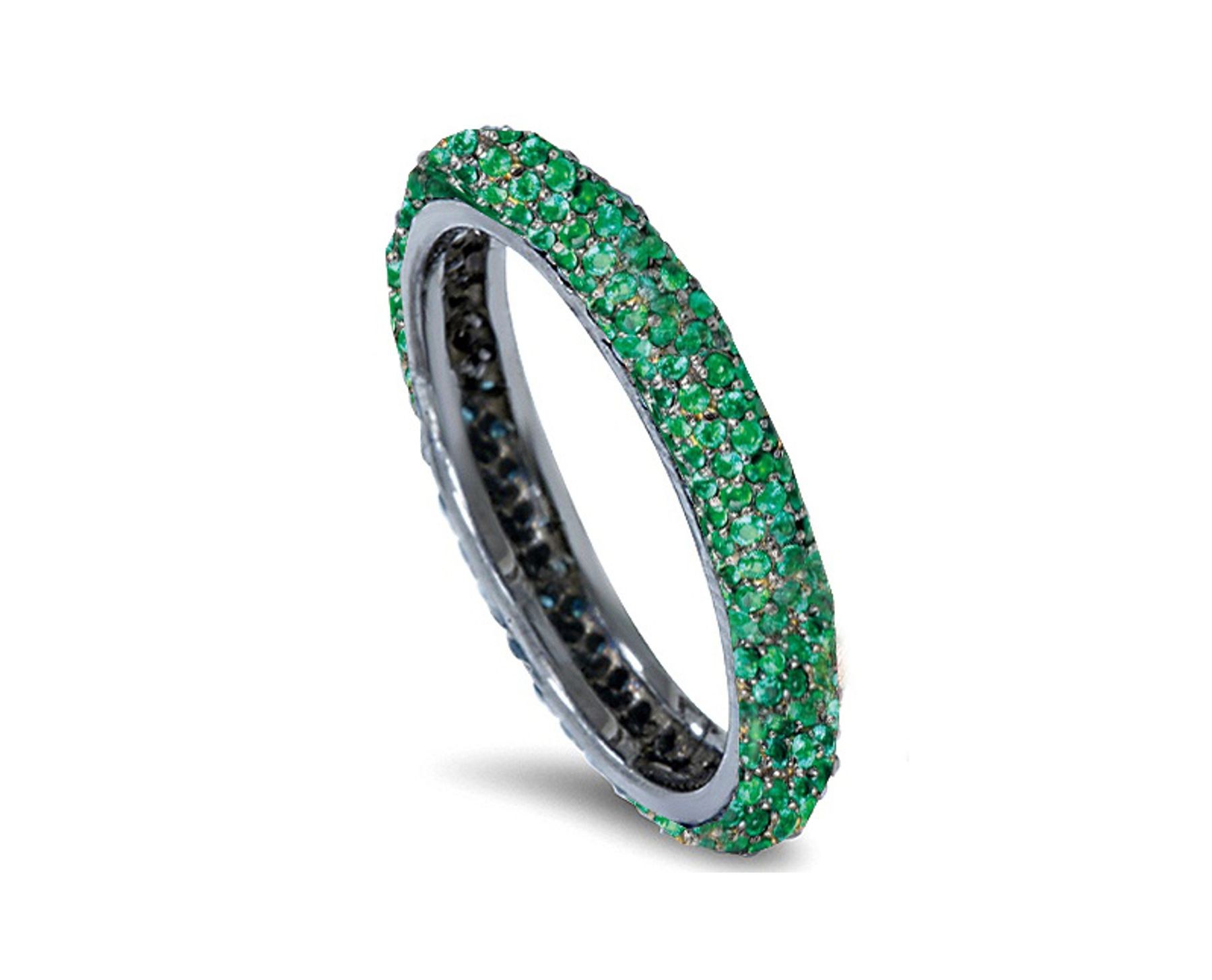 Delicate Women's Eternity Rings Featuring Vivid Green Emeralds in Precision Micro pave Settings