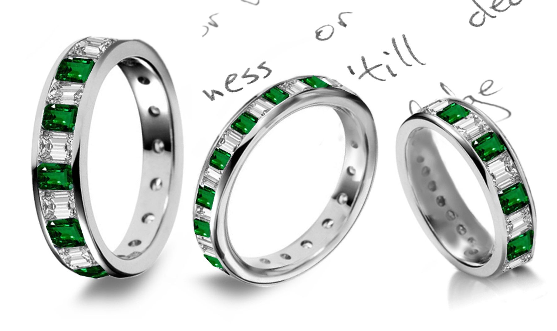 Fresh Green Grass: Emerald Cut Diamond & Emerald Cut Emerald Designer Eternity Band