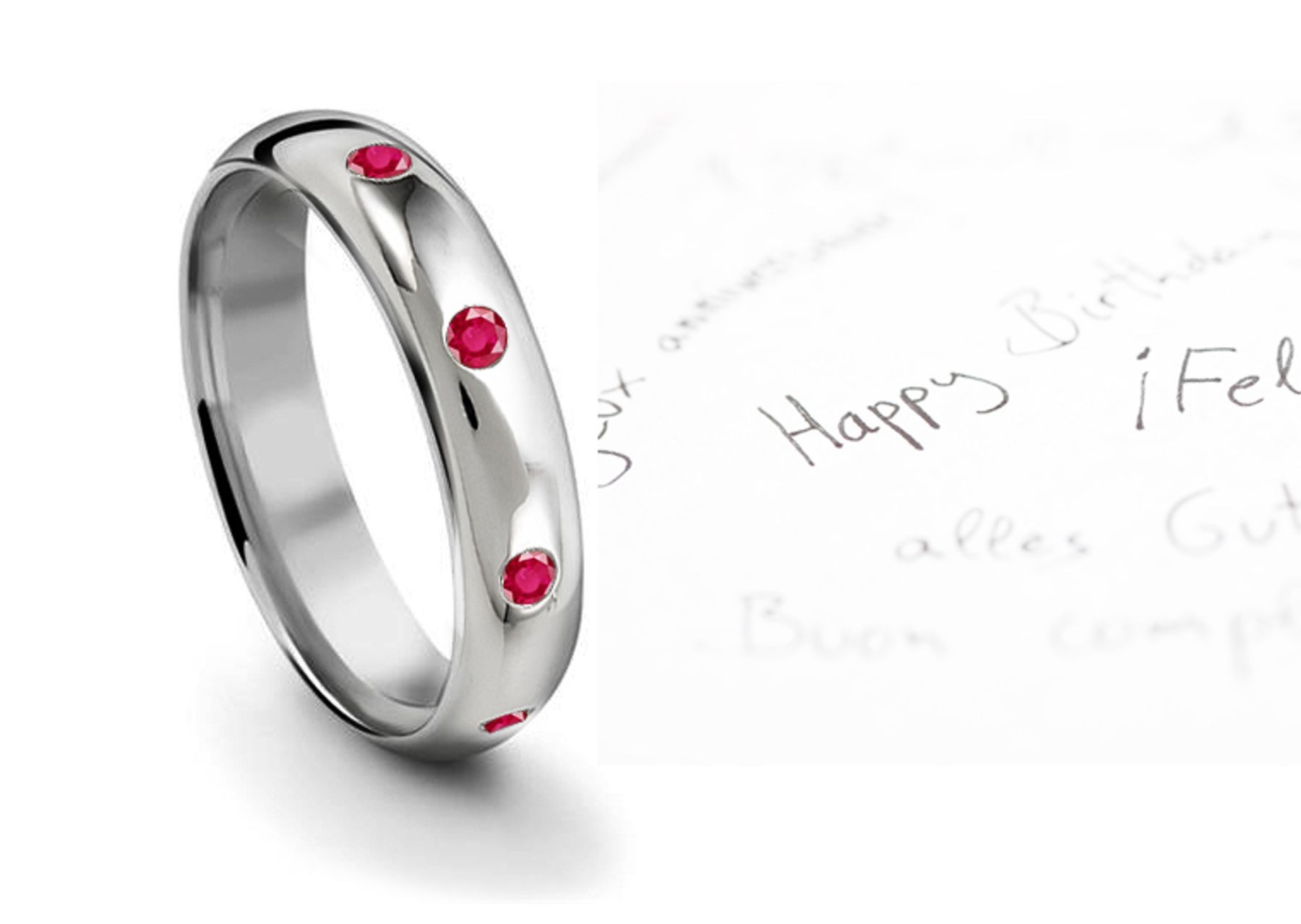 Thoughful Arrangement Mens & Womens Burnish Round Ruby Eternity Ring
