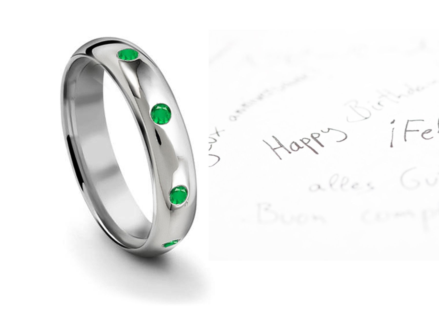 Tiffany Style Burnish Set Round Emerald Eternity Gold Ring
