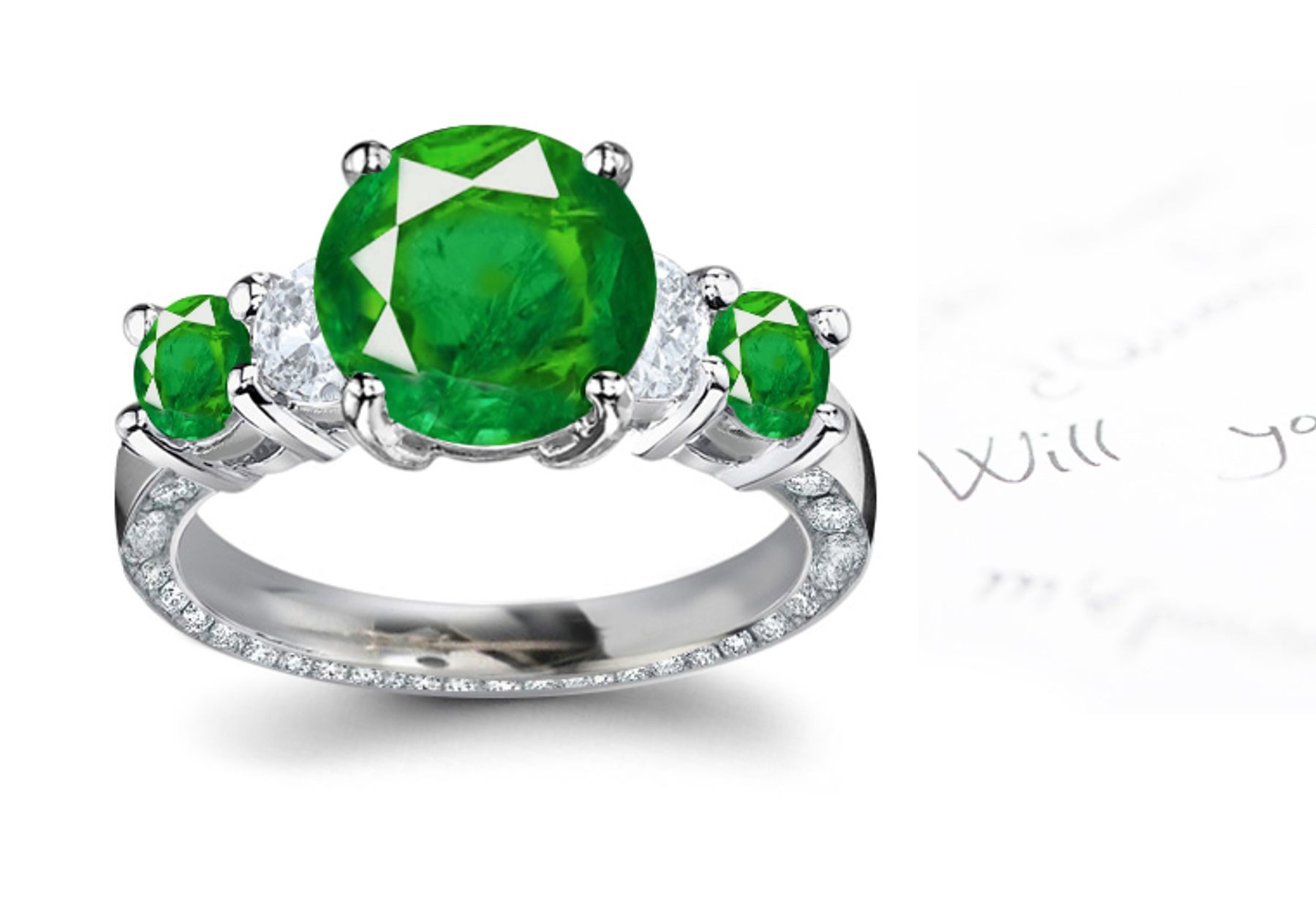 Composition & Design: Eye-Catching This 5 Stone Prong Set Diamond Brilliant Green Emerald Divine Halo Light Ring Encrusted With Genuine White Diamonds