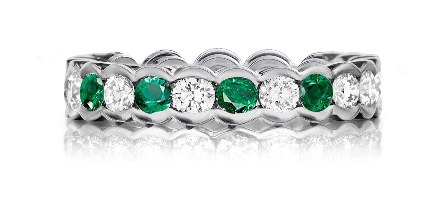 Expertly Crafted Precision Set High Quality Diamond & Emerald Eternity Band Rings