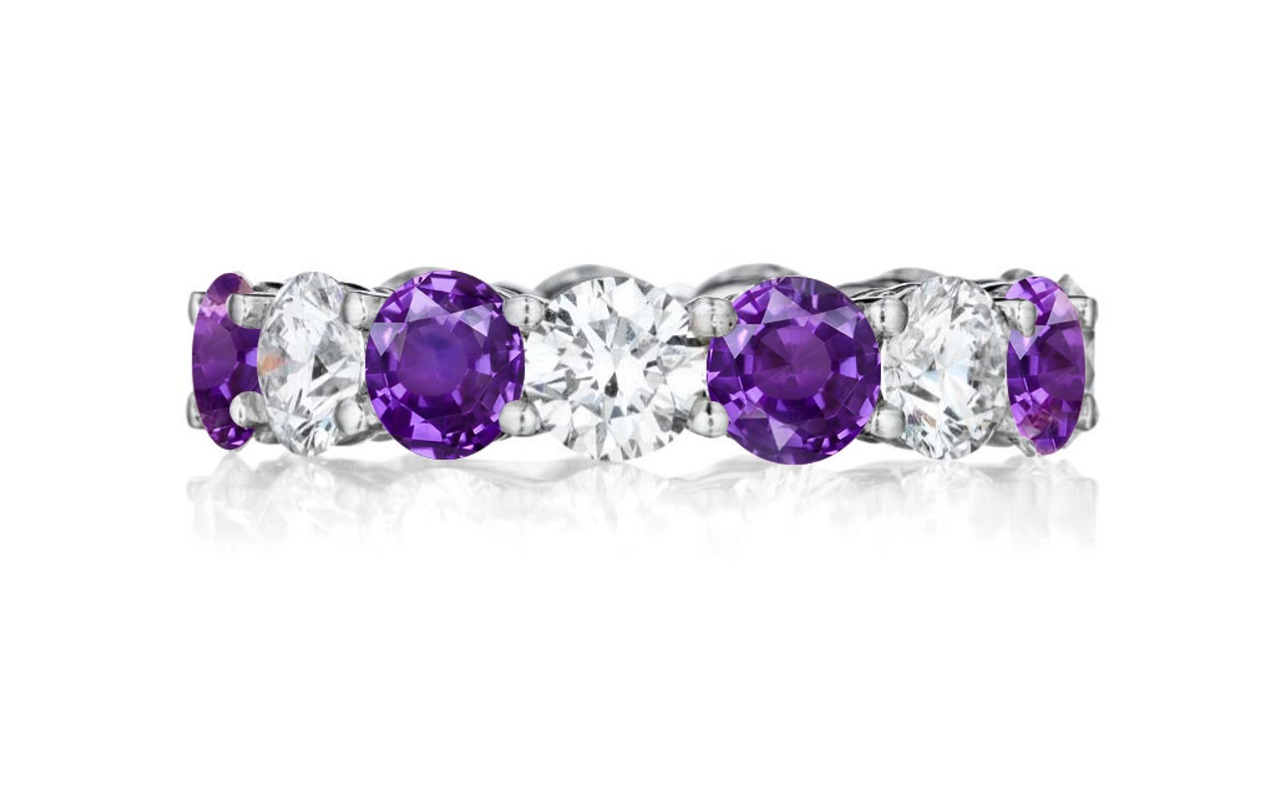 Precision Set Shared Prong Set Round Diamond & Purple Sapphire Eternity Bands