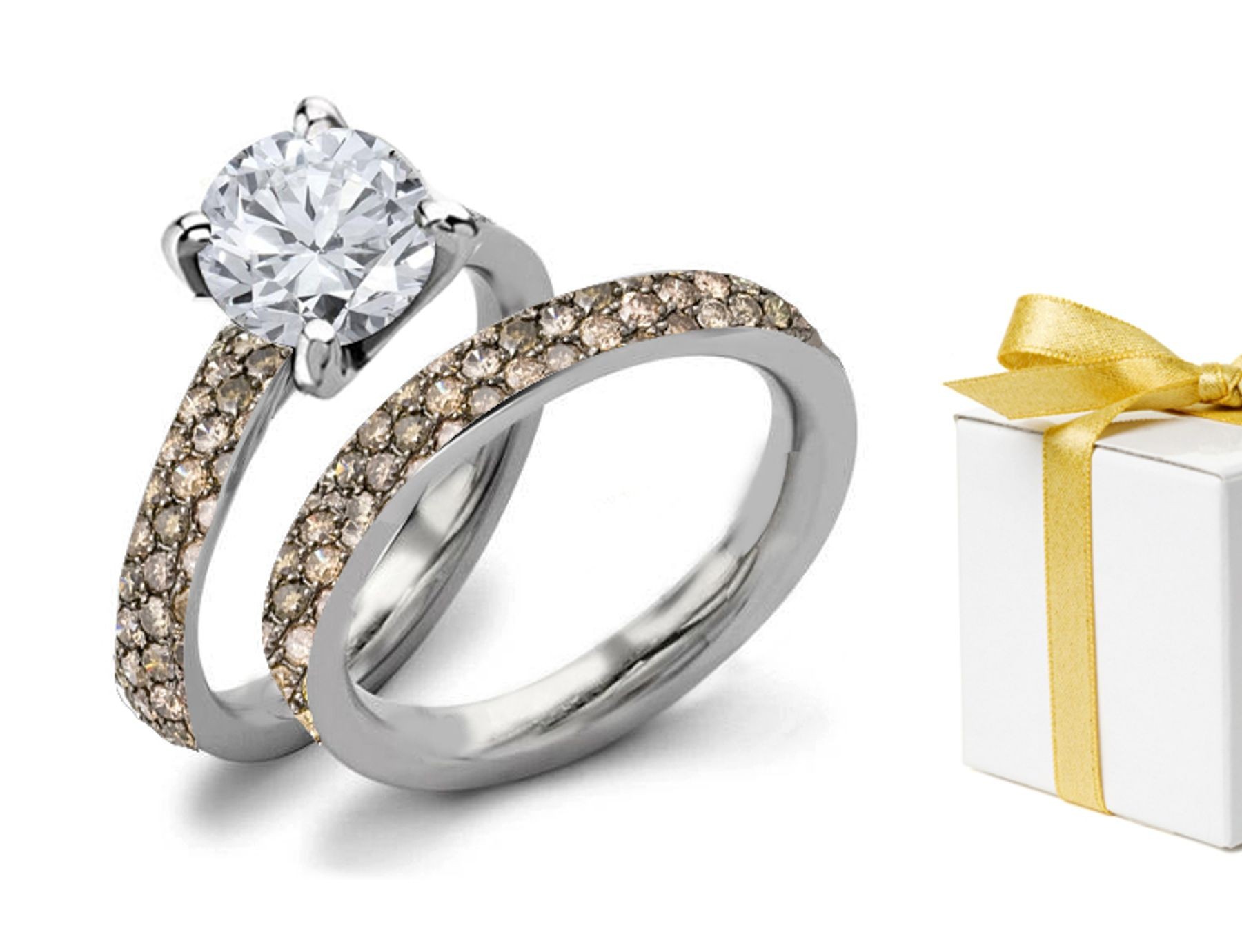 Brown Diamonds Engagement & Wedding Rings Set