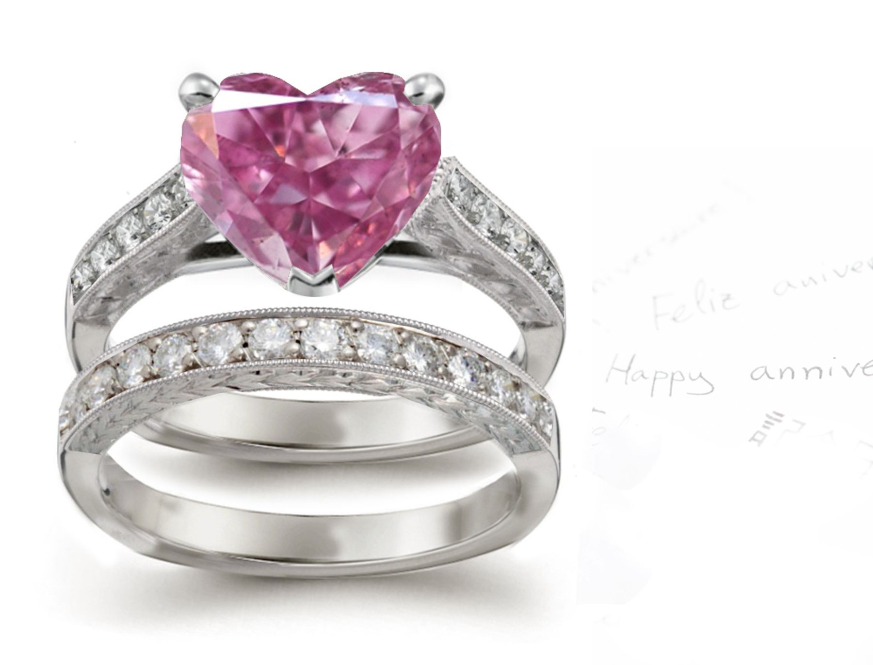 Heart Pink Diamond Engagement & Wedding Ring