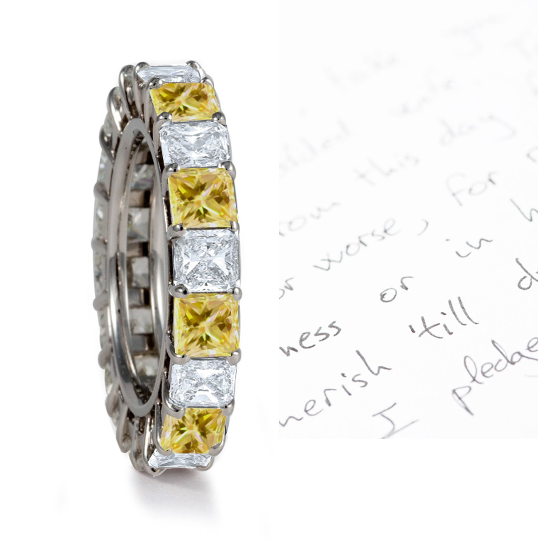 Premier Colored Diamonds Designer Collection - Yellow Colored Diamonds & White Diamonds Fancy Diamond Eternity Wedding Rings