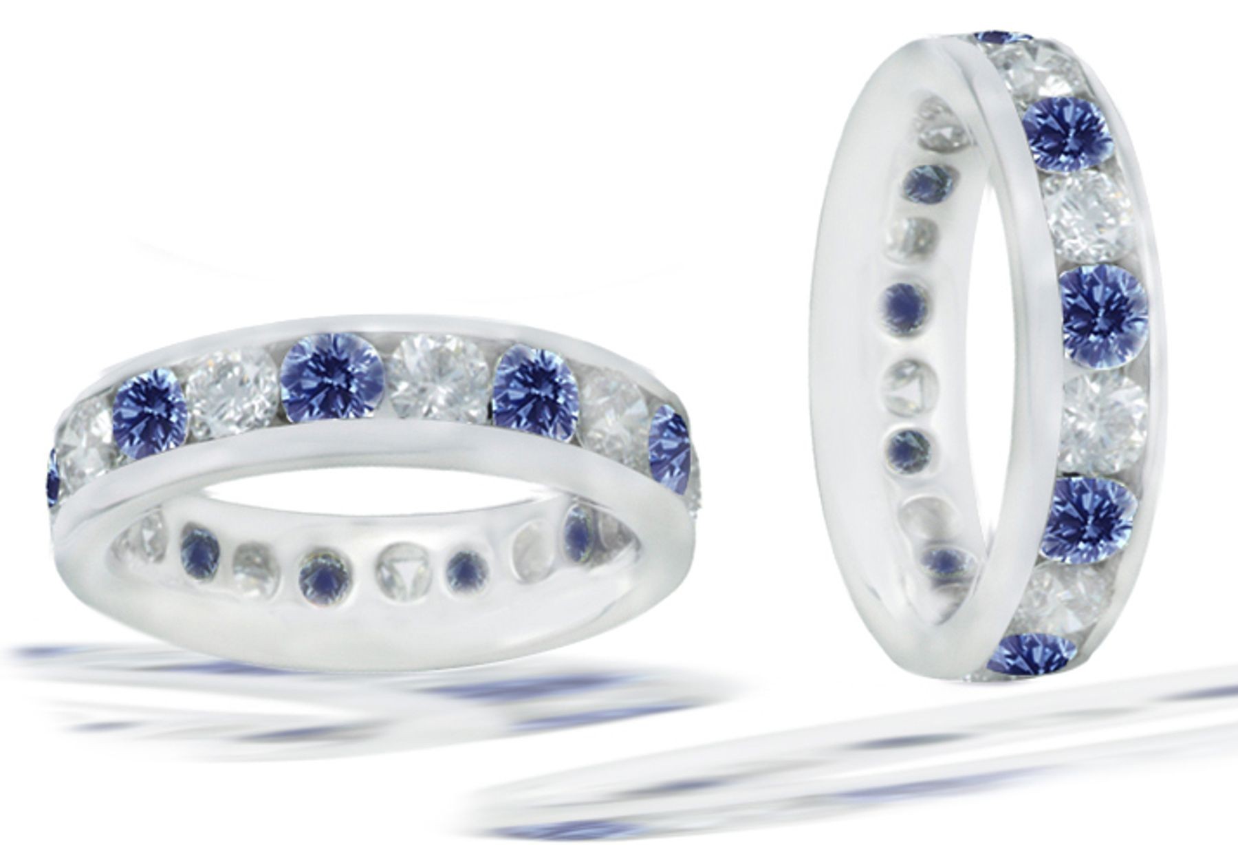 Platinum Blue Colored Diamond Eternity Full Circle Diamond Rings