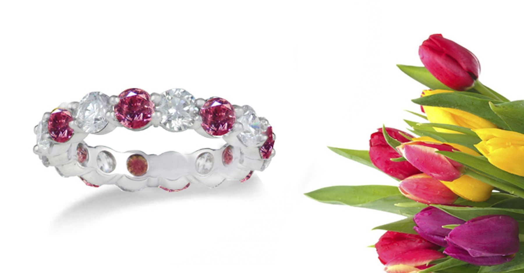 Platinum Colored Pink Red Diamond Eternity Wedding Anniversary Rings