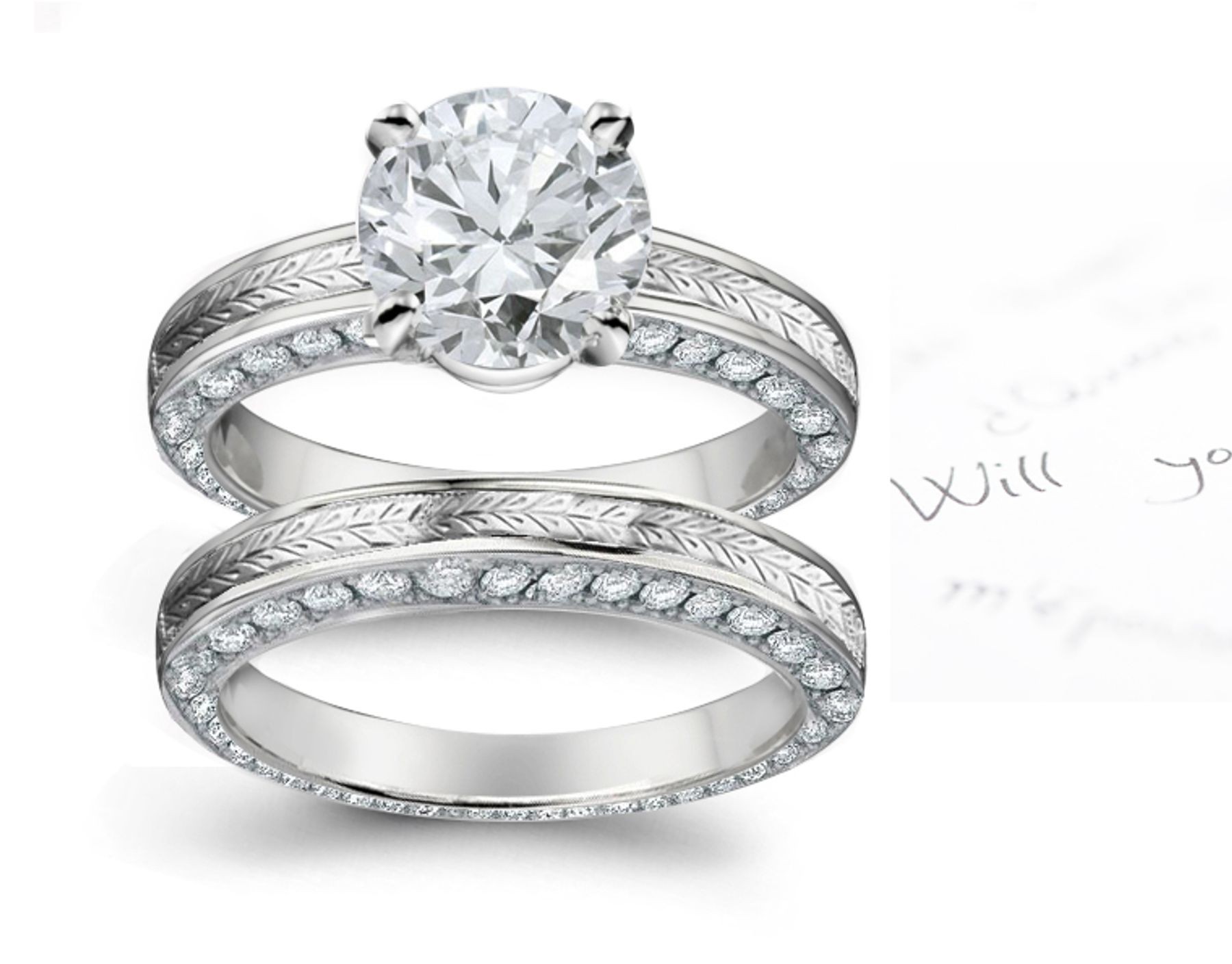 Special Design Platinum, & Diamond Ring with Floral Scrolls & Motifs Shoulders & Diamond Halo Gold Sides