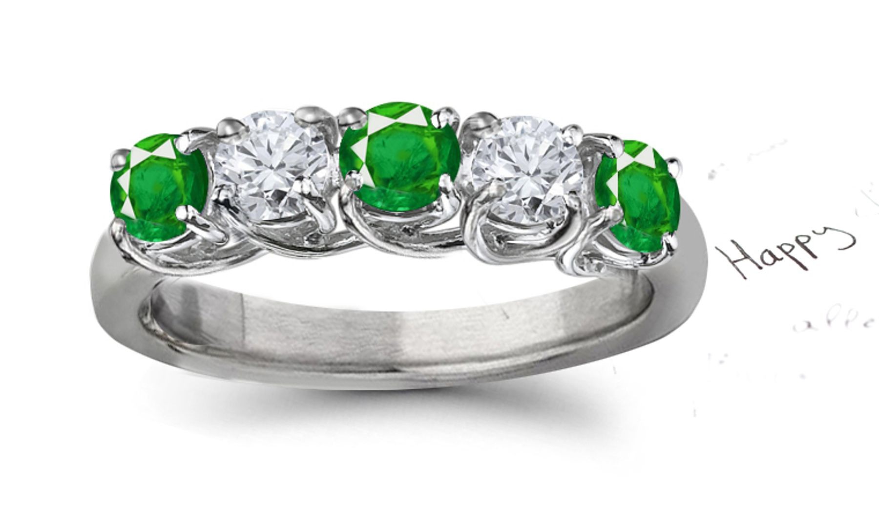 Expert Craftsmanship: Five Stone Diamond & Emerald Anniversary Ring