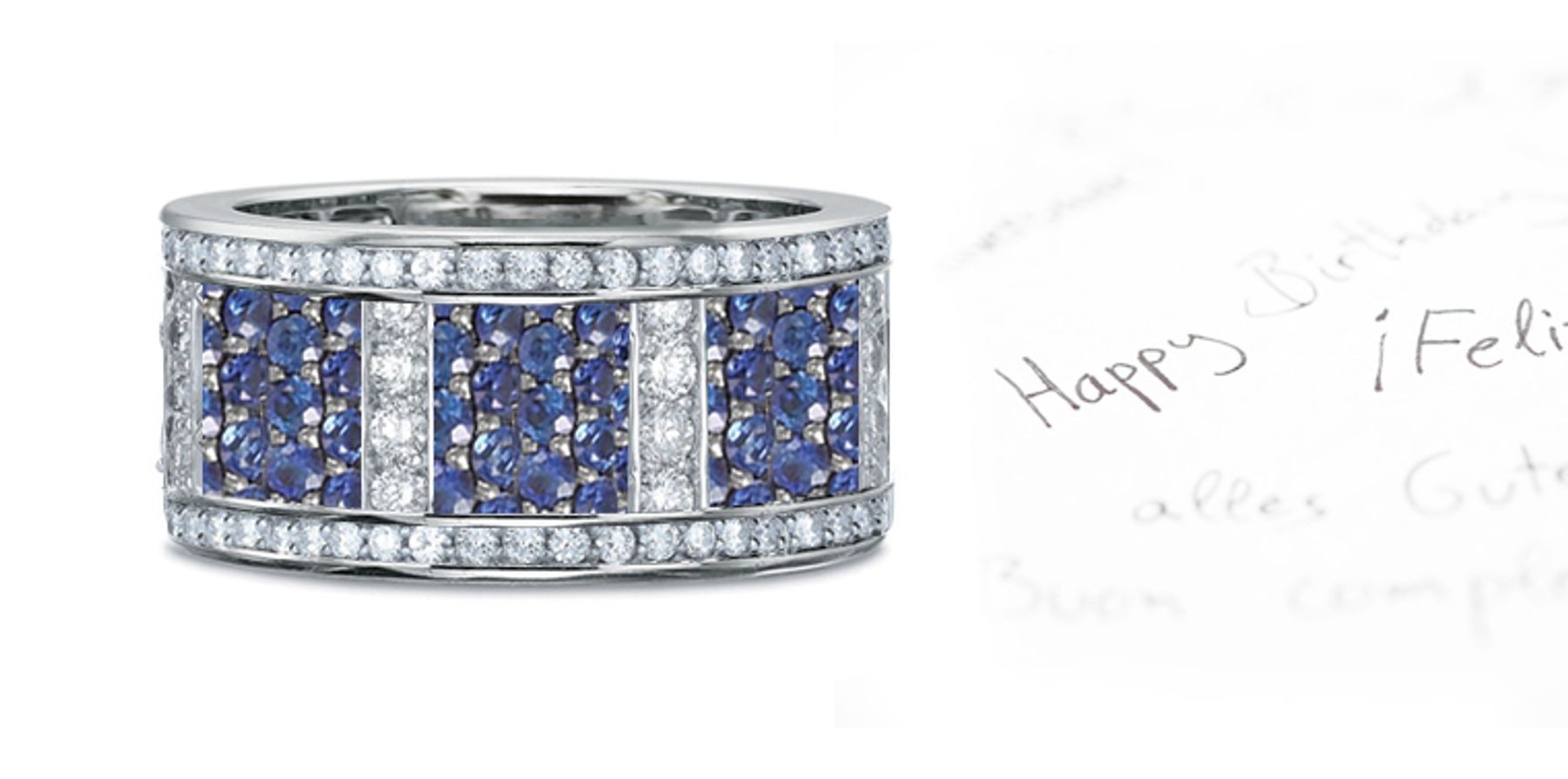 Micropavee Blue Sapphire & Diamond Special Design Open Work Boxed Band