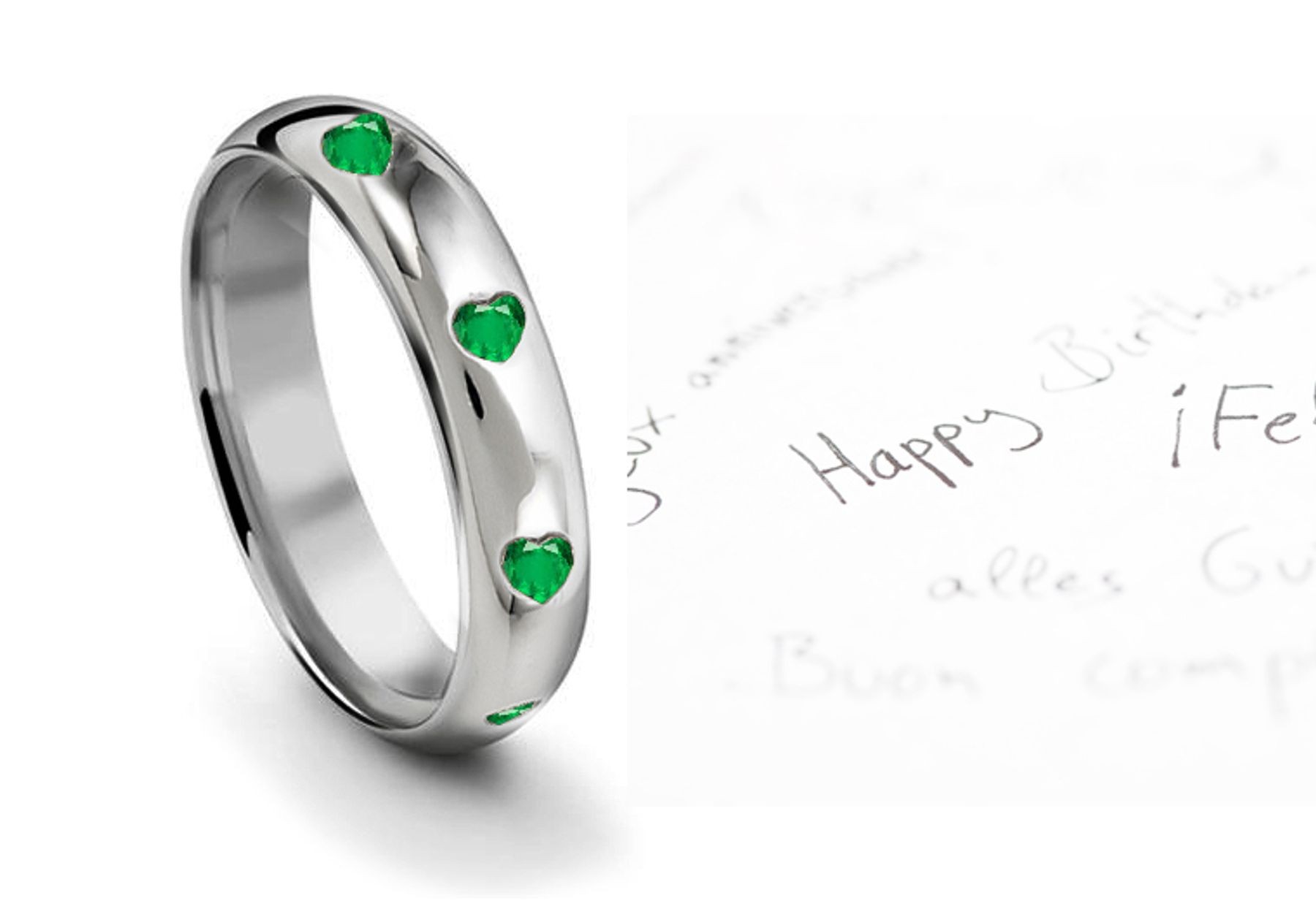 Burnish Set Heart Emerald Eternity Ring
