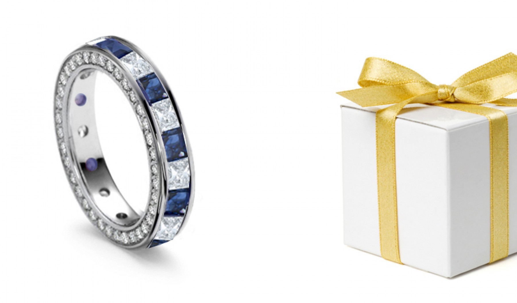 Special Design: Princess Cut Diamond & Sapphire Halo Wedding Ring