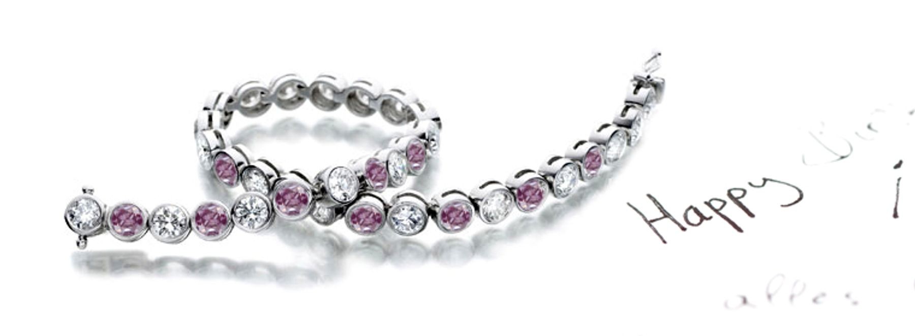 Alternating Pink Colored Diamonds & White Diamonds Fancy Pink Diamond Bracelet and Necklace