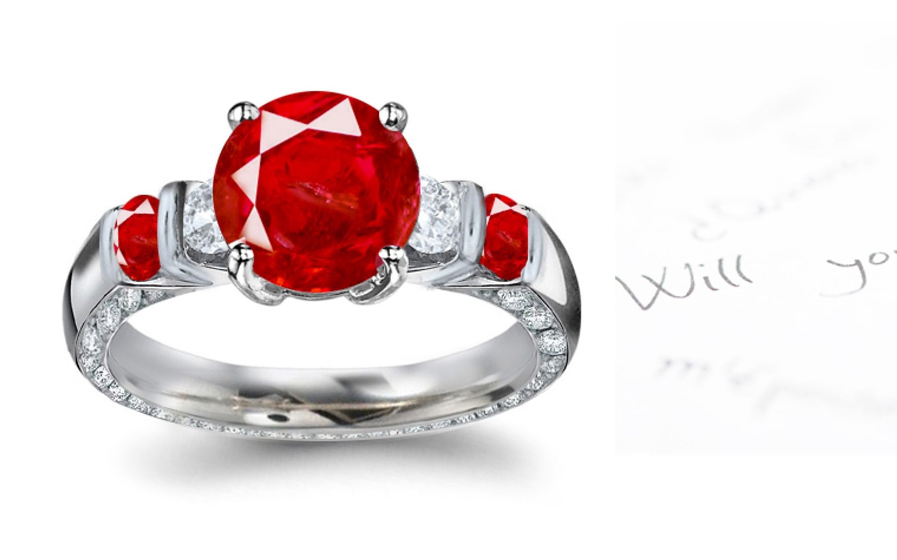 Unusual Advantages: See Available Options Glittering Diamond & Red Hue Ruby Five Stone Ring in Platinum & 14k Gold Most Surely Secured