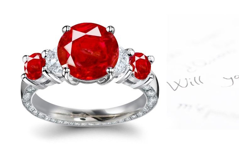The Advantages of Long Experience Blazing Diamond & Ruby Five Stone Ring in Gold Platinum Ring Available in Ring Size 6 Big Savings