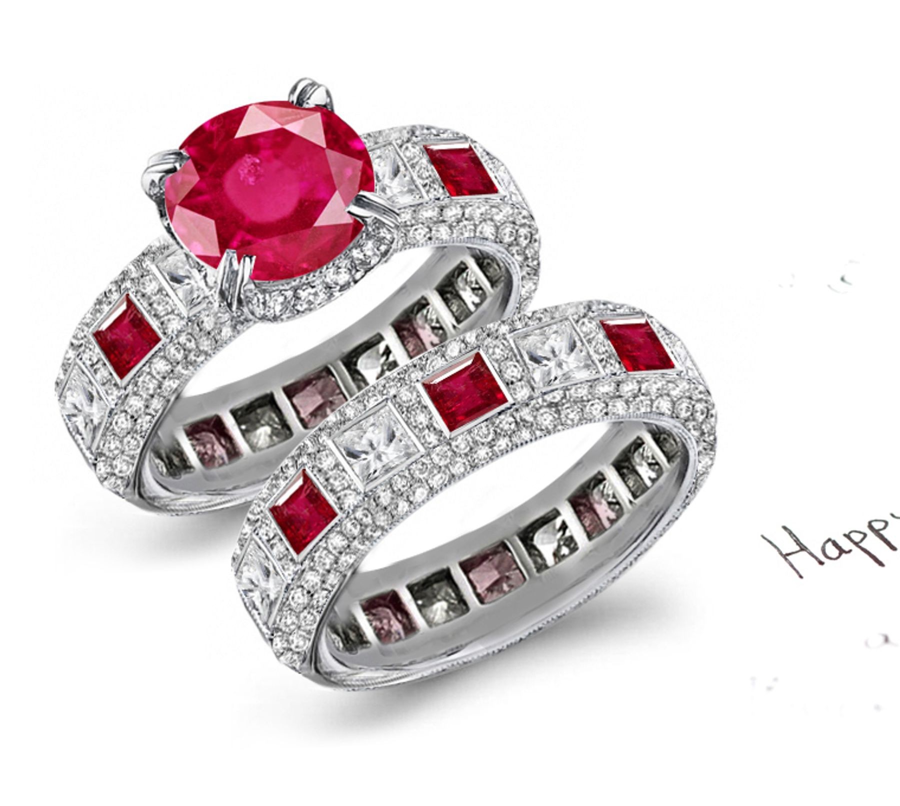 Many Other Advantages: Perfect Ruby & Diamond Bridal Side Set in Gold with Elaborate Diamond Gallery See Available Means & All The Ring Sizes