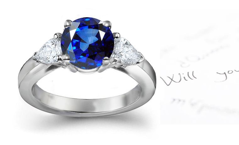 Zodiacal Signs: Wonderful Fine Blue Sapphire .38 Carat Diamond Rounds Ring Set in 14k White Gold 1.06 CT