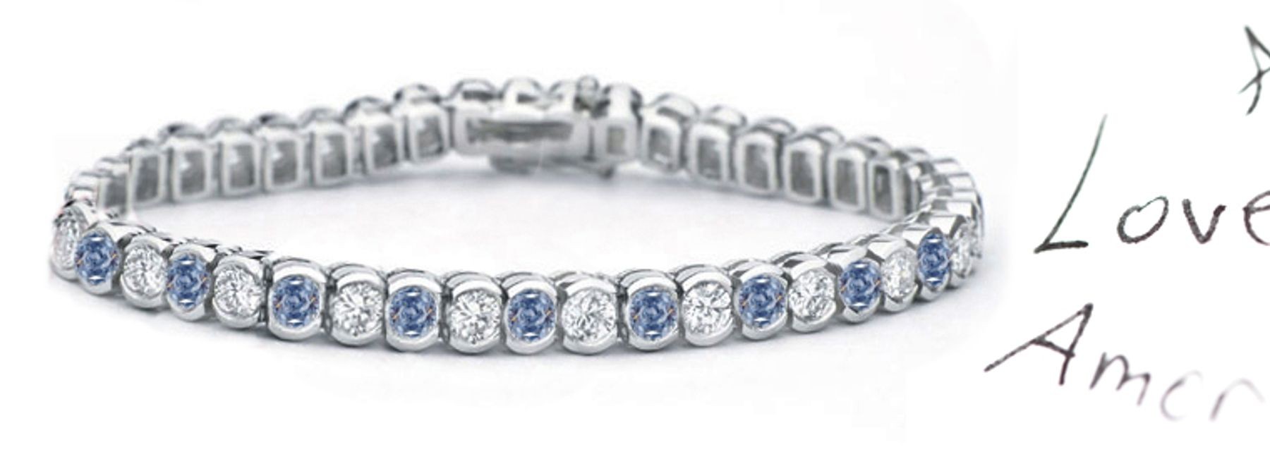 Blue Colored Diamonds & White Diamonds Fancy Blue Diamond Bracelet and Necklace