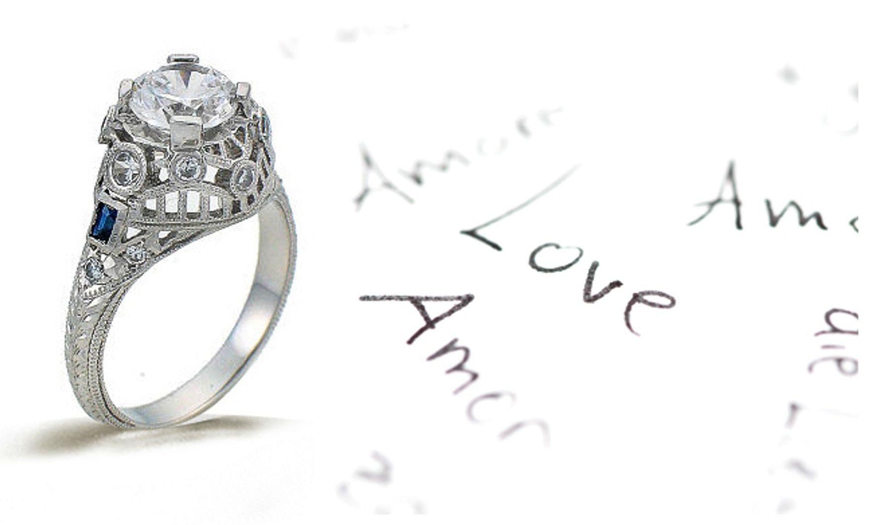 Platinum Hand Engraved Filigree Engagement Setting