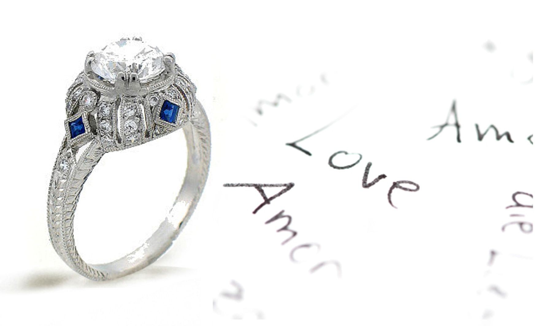 Platinum Hand Engraved Filigree Engagement Ring