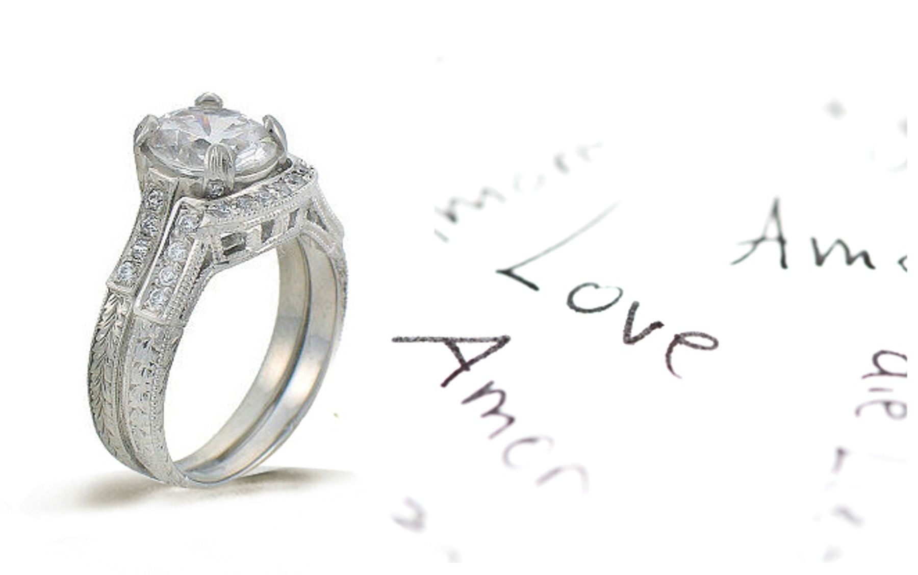 Platinum Hand Engraved Filigree Engagement Setting