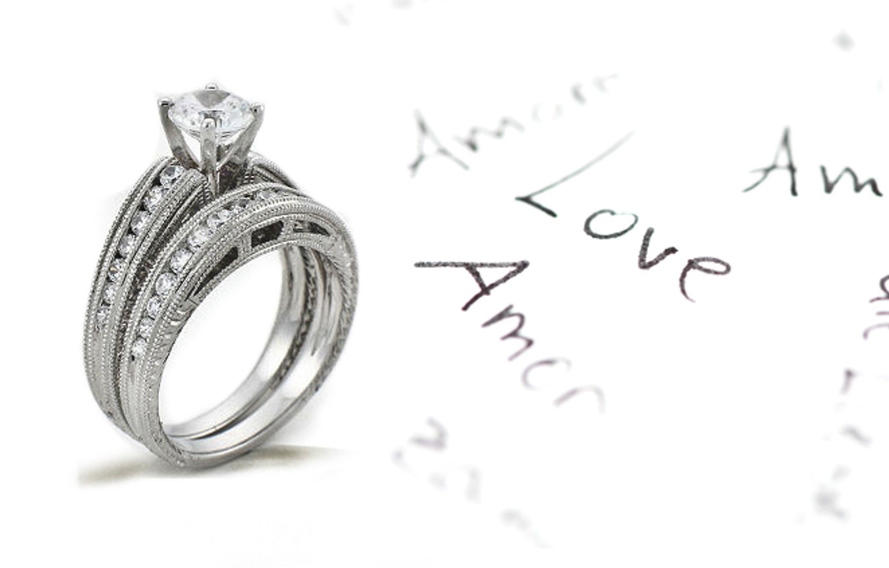 Platinum Hand Engraved Filigree Engagement Ring