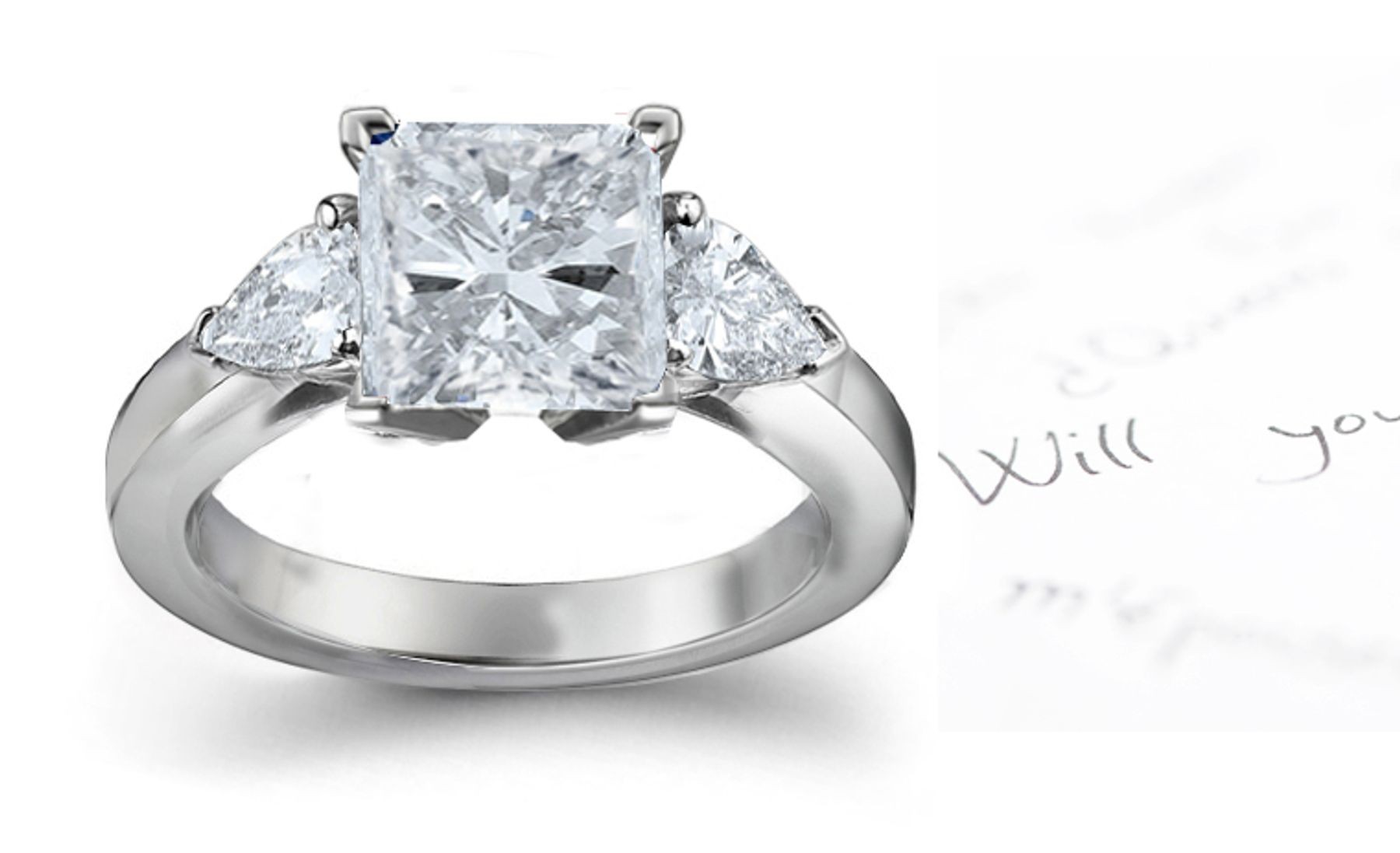 Three Stone Square Diamond & Side Pears Diamonds Three Stone Anniversary Ring