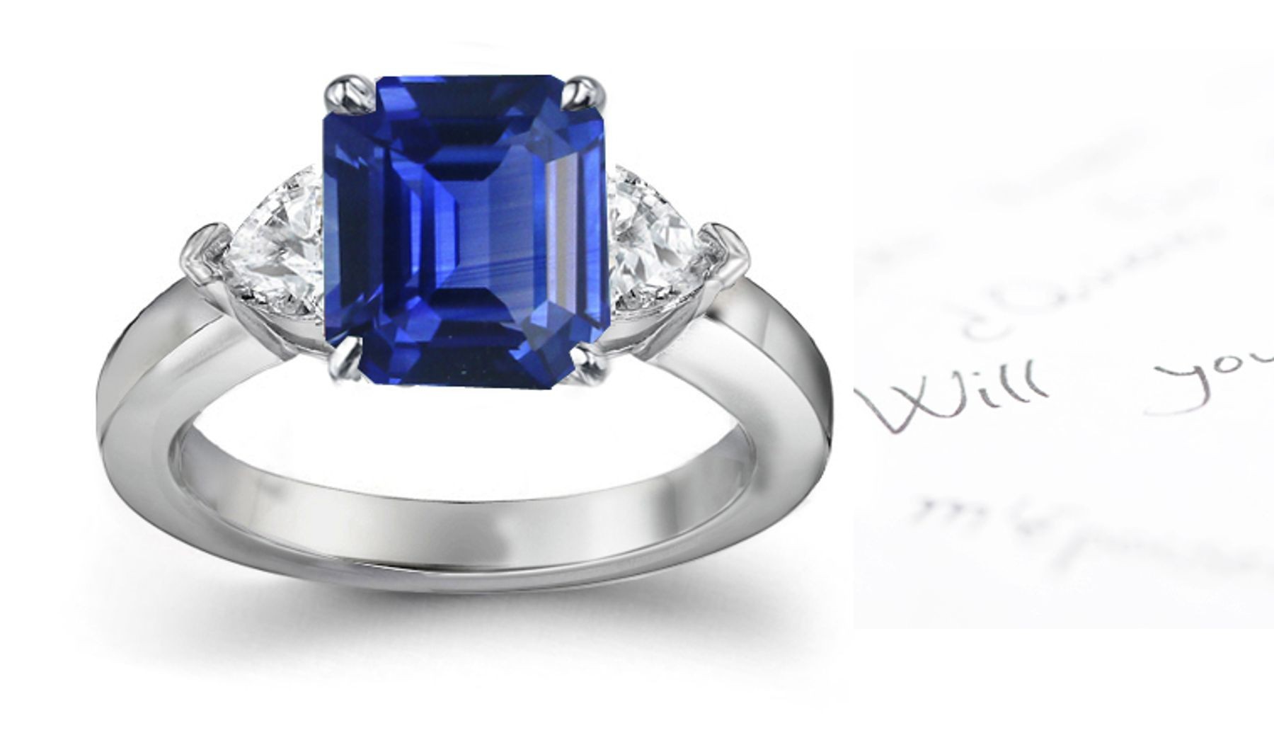 A Simply Amazing: Side Heart Diamonds & Sapphire Diamond Engagement Ring