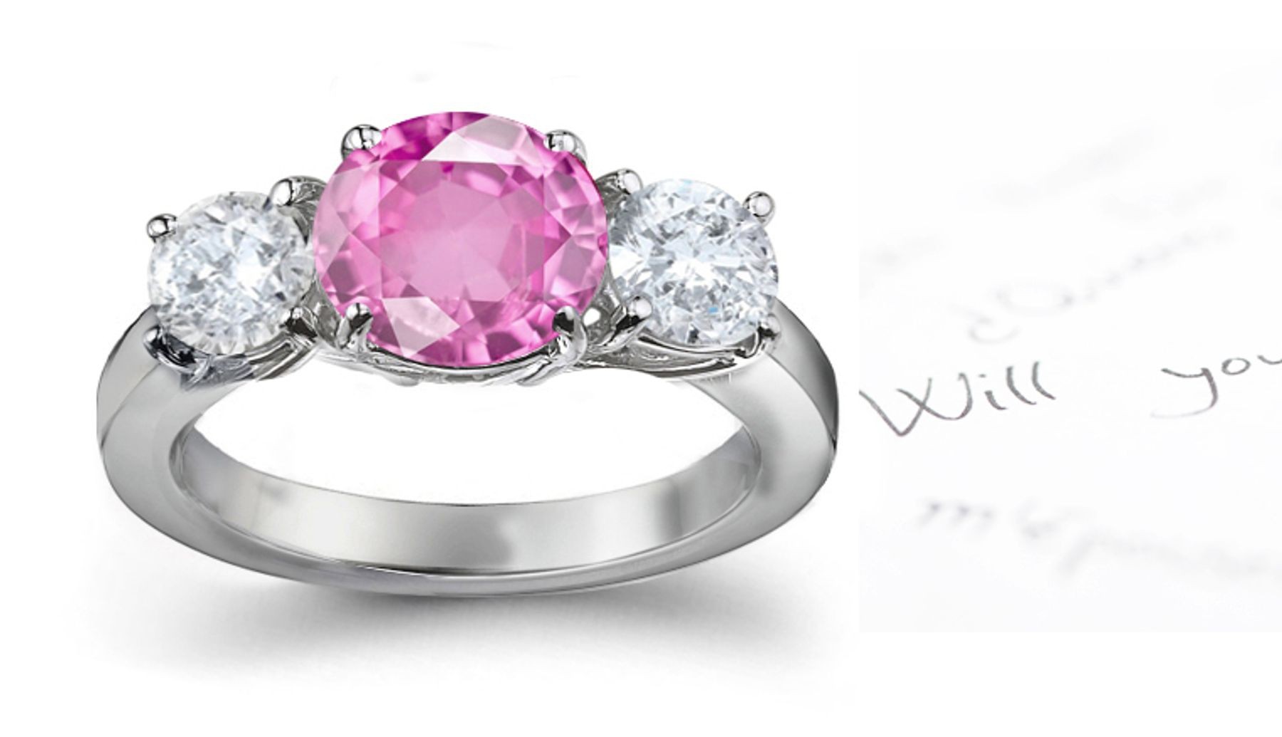 Beautiful Pink Sapphire & Fancy Diamond Engagement Ring