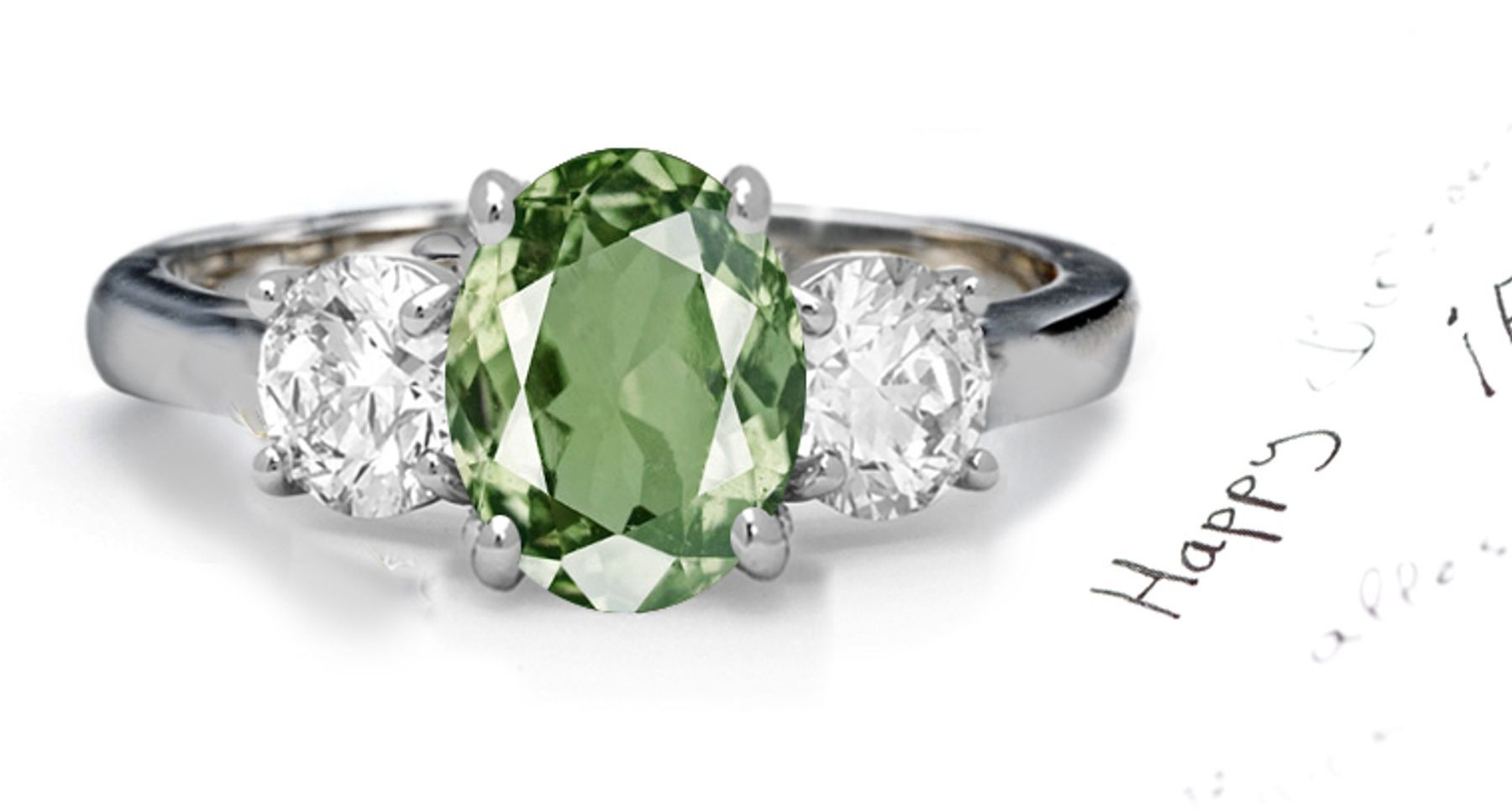 Deep Green Sapphire & Sparkling Diamond Engagement Ring
